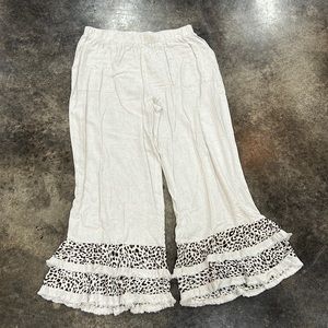 Umgee Linen Blend in Beige with Animal Print Ruffled Hem Pants - New